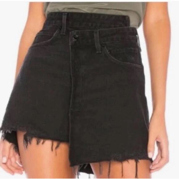AGOLDE Criss Cross Asymmetrical Denim Mini Skirt in Pivot Black Jean Size 28 - Picture 1 of 9